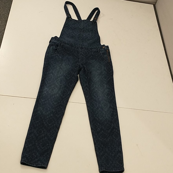 Hollister Denim Overalls Blue Jean Comfortable Stretch w Subtle Ikat Like Print - Picture 8 of 12